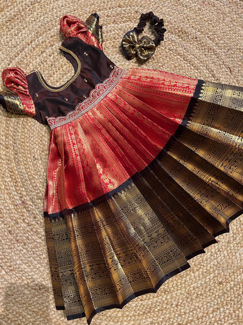 (SB325) Mithai- Brown with Red Semi Silk Gown