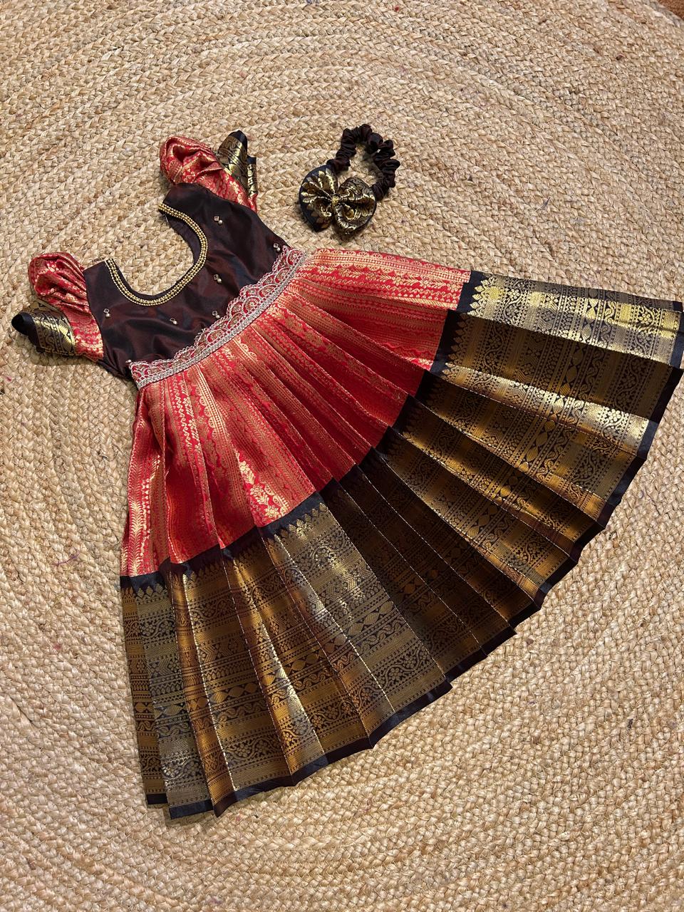 (SB325) Mithai- Brown with Red Semi Silk Gown