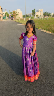 (MAX08)Purple with Red Double Shaded Pure Paithani Kids MAXI
