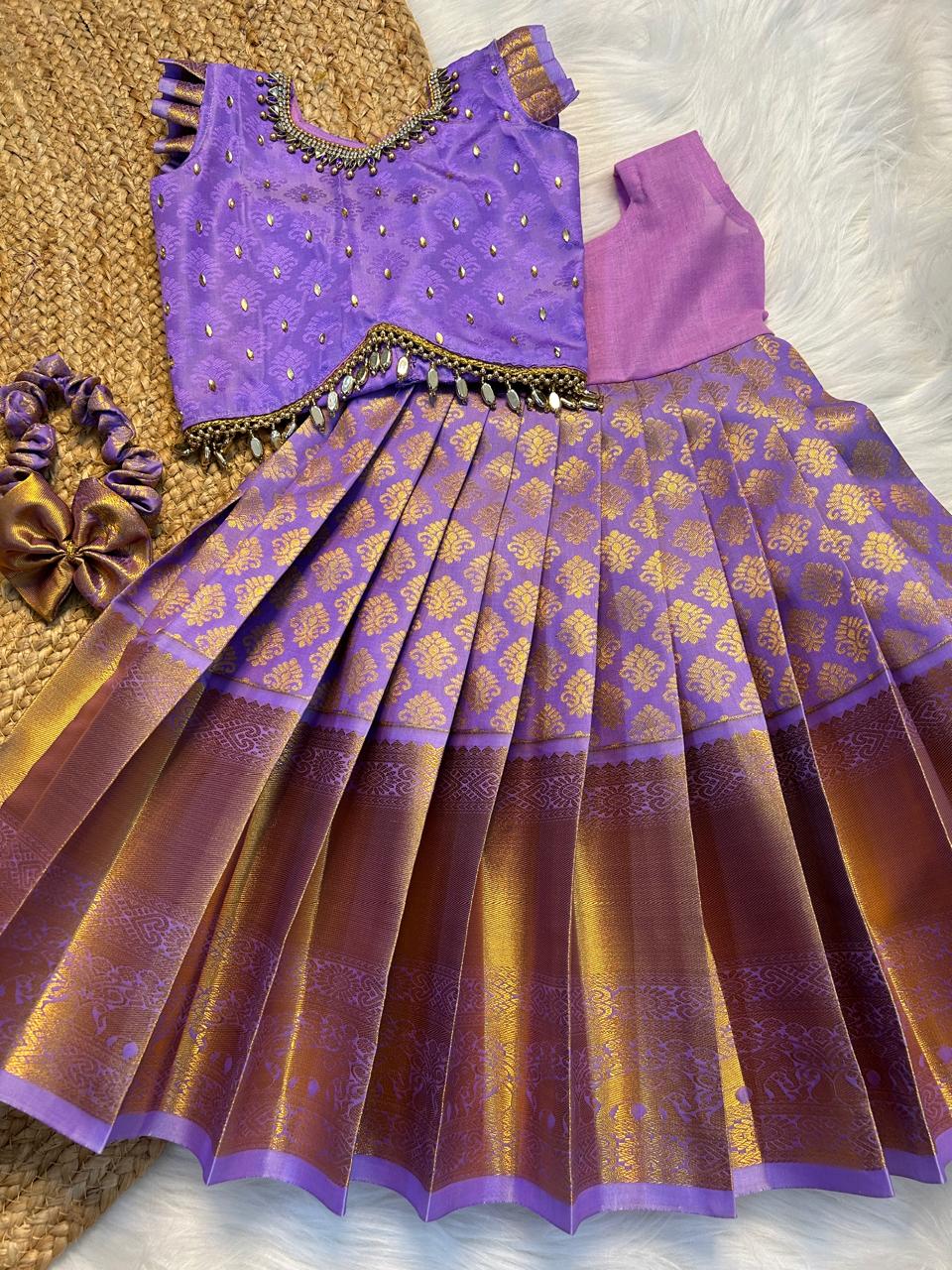 (SB235)Samantha - Kanchipuram Lavender Silk Lehenga