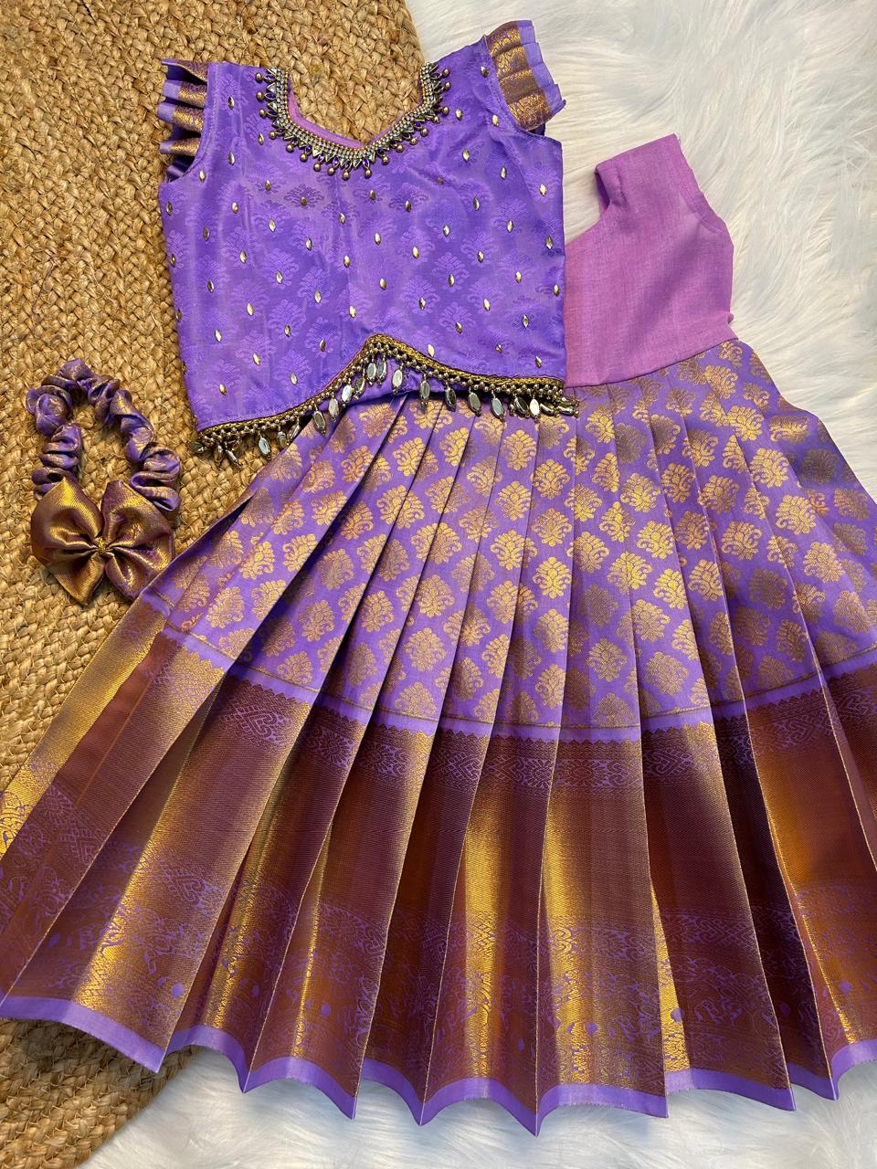 (SB235)Samantha - Kanchipuram Lavender Silk Lehenga