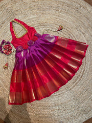 (SB342)Roses Banarasi Pink with Red Semi Silk Gown