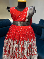 (SB347)Sirpam - Red Bandhani Printed Cotton Silk Gown