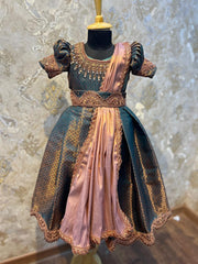 (SB032)Premium Wear Banarasi Aari Worked Silk Gown with Shawl