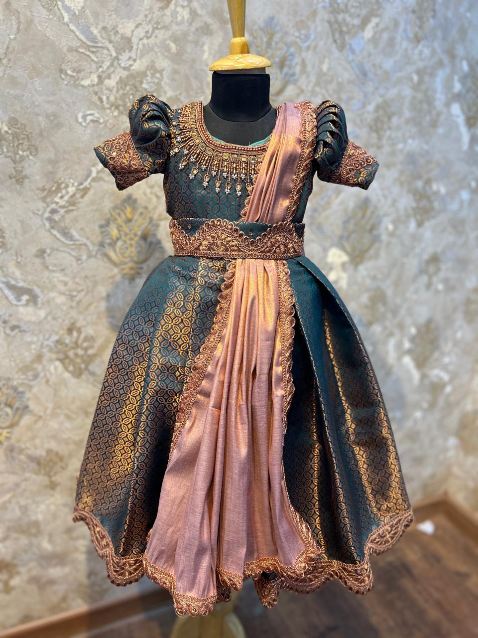 (SB032)Premium Wear Banarasi Aari Worked Silk Gown with Shawl