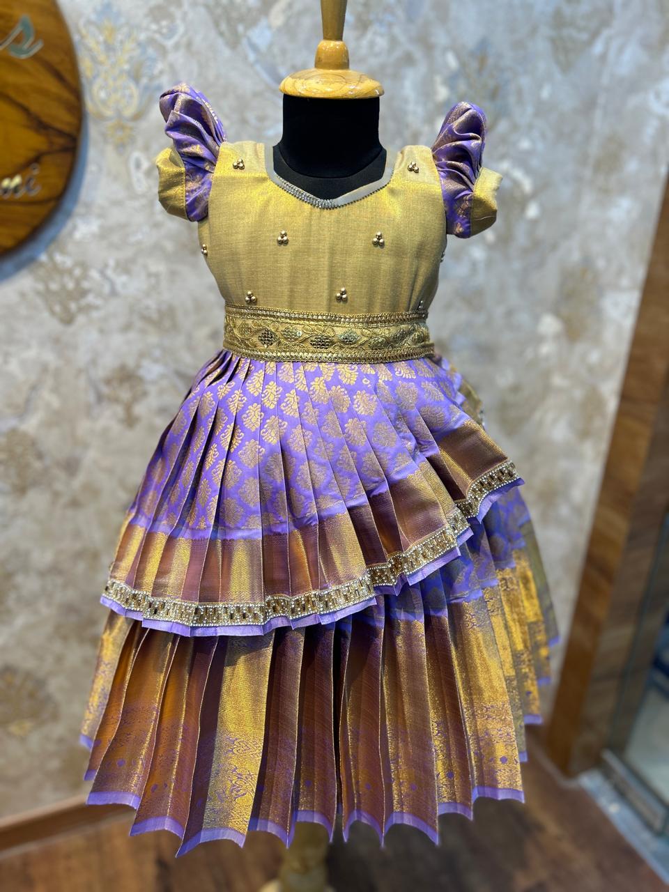 (SB355)Kanchipuram Lavender Criss Cross Silk Gown