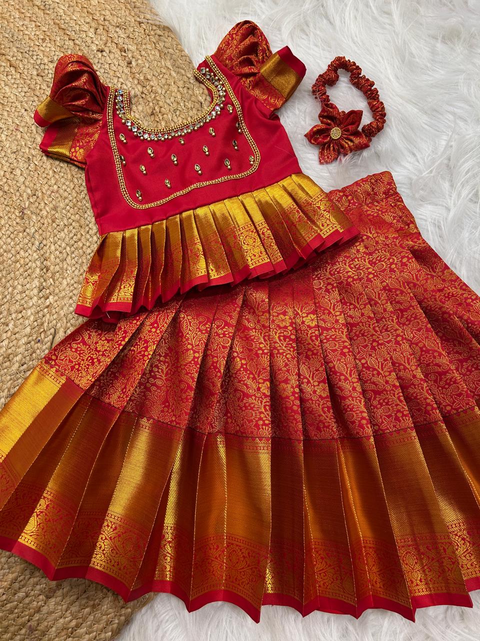 (SB359)Samudrika Red Kanchipuram Pavadai Sattai