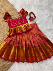 (SB359)Samudrika Red Kanchipuram Pavadai Sattai