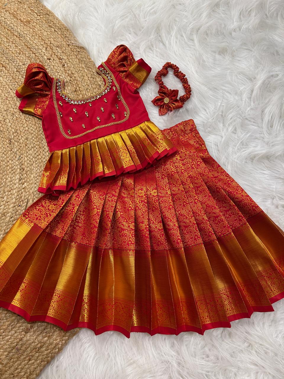 (SB359)Samudrika Red Kanchipuram Pavadai Sattai