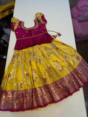 (SB376)Yellow with Pink Floral Pavadai Sattai