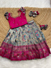 (SB377)Vivaha - Blue with Pink Antique Pavadai Sattai