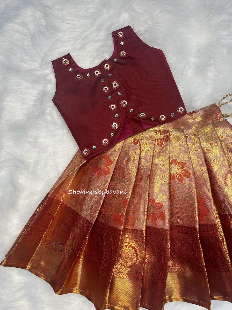 (SB139)Pinkish Nude Shade with Kukum Merun Kanchipuram Pavadai Sattai