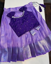(SB169)Kanchipuram Lavender with Purple Pavadai Sattai Heart Shape Neck