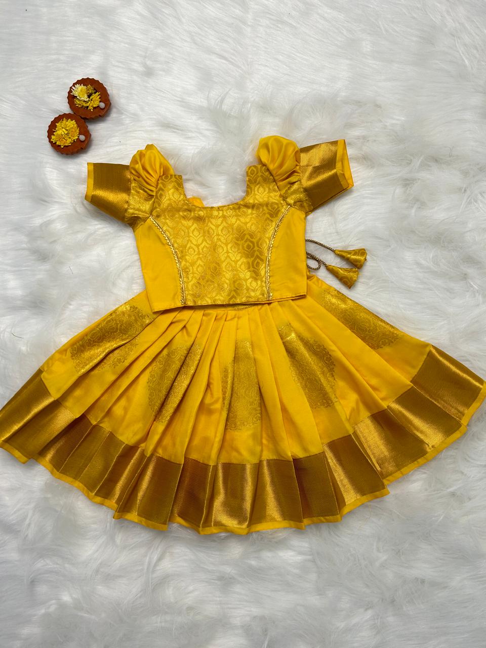 (SB185)Kanchipuram Soft Silk Yellow Pavadai Sattai