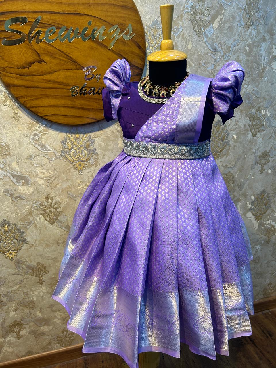 (SB149)Lavender with Purple Silk Gown with Removable Duphatta
