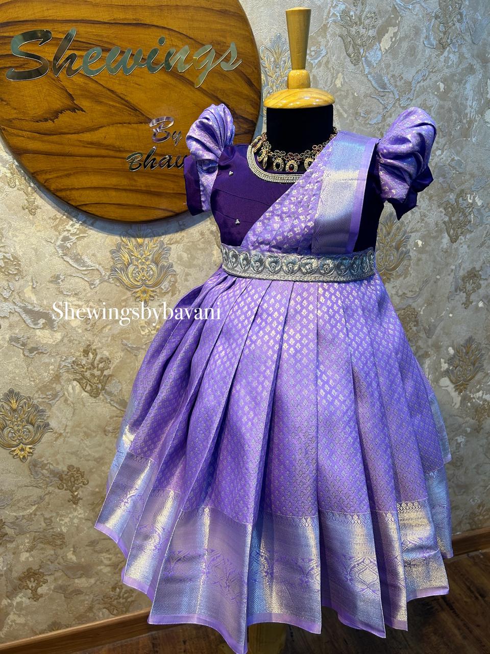 (SB149)Lavender with Purple Silk Gown with Removable Duphatta