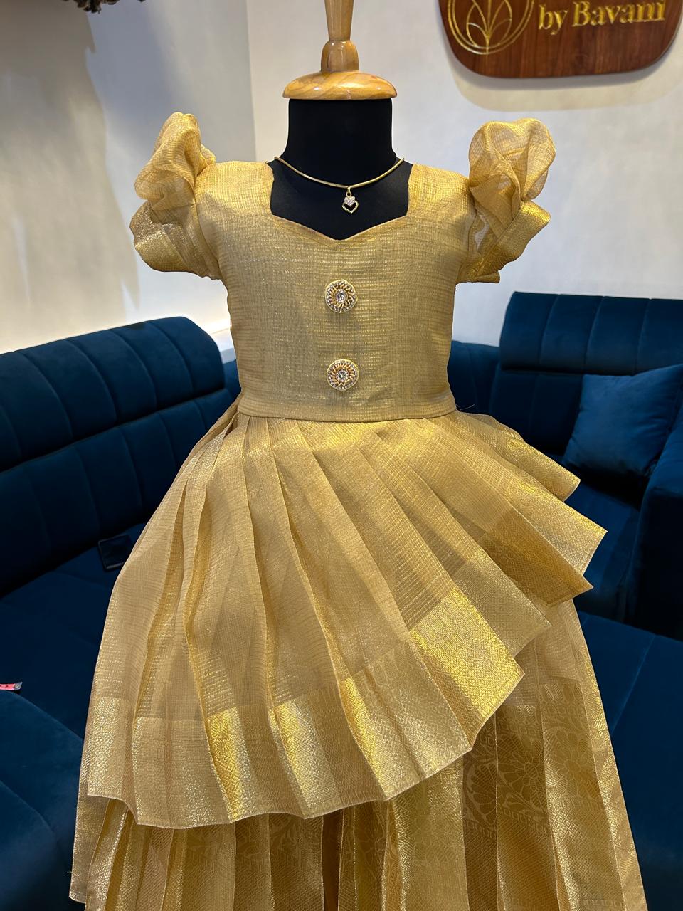 (SB305)Golden Double Frill Criss Cross Pattern