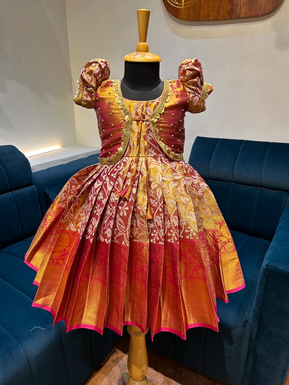 (SB338)Akshaya - Dark Pink Overcoat Silk Gown