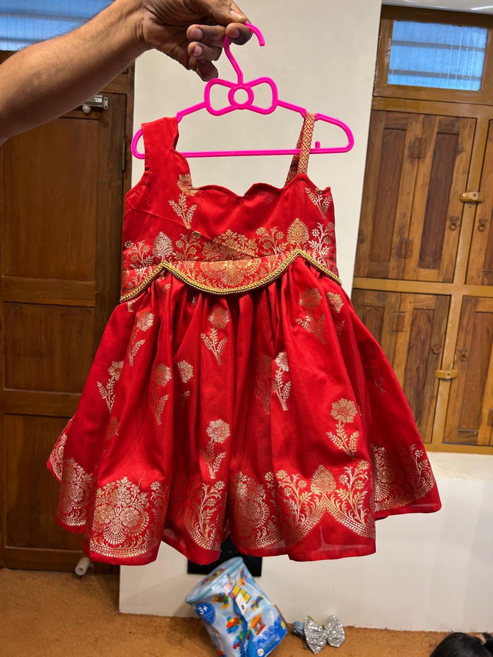 (SB360)Katan Silk Gown ( Pavadai Sattai Pattern Looks Alike Silk Gown)