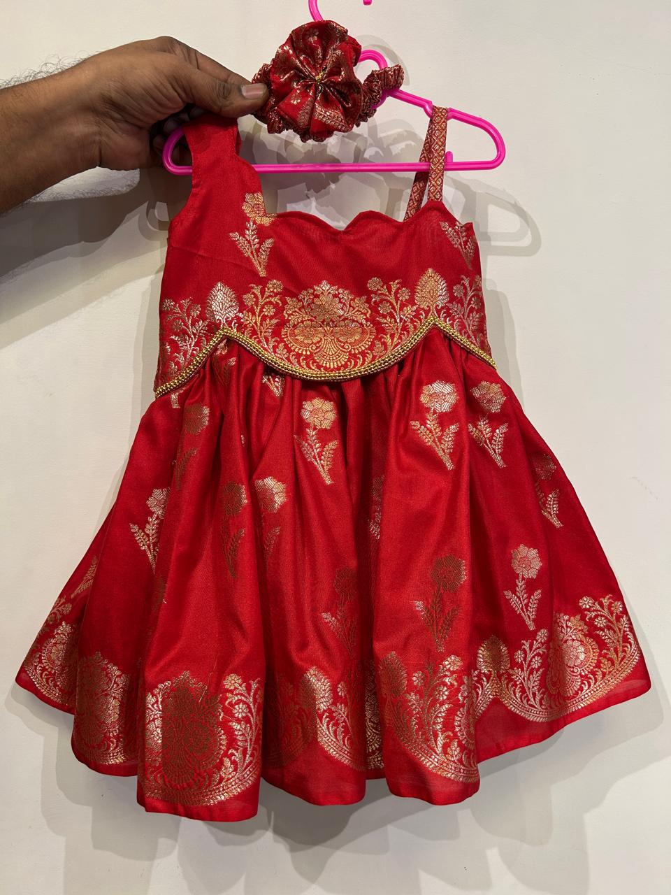 (SB360)Katan Silk Gown ( Pavadai Sattai Pattern Looks Alike Silk Gown)