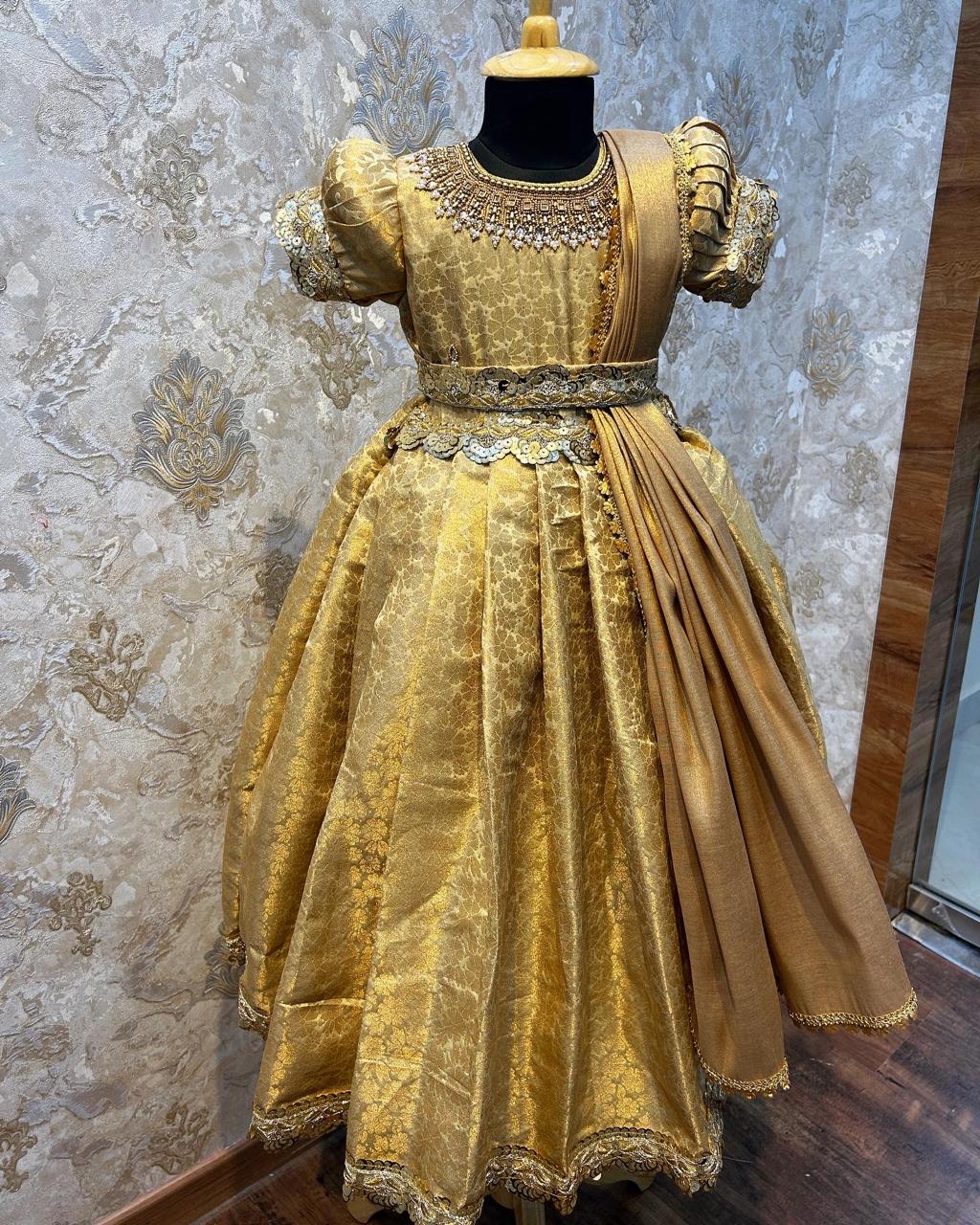 (SB072)Golden Malar Banarasi aari Silk Gown Premium Wear