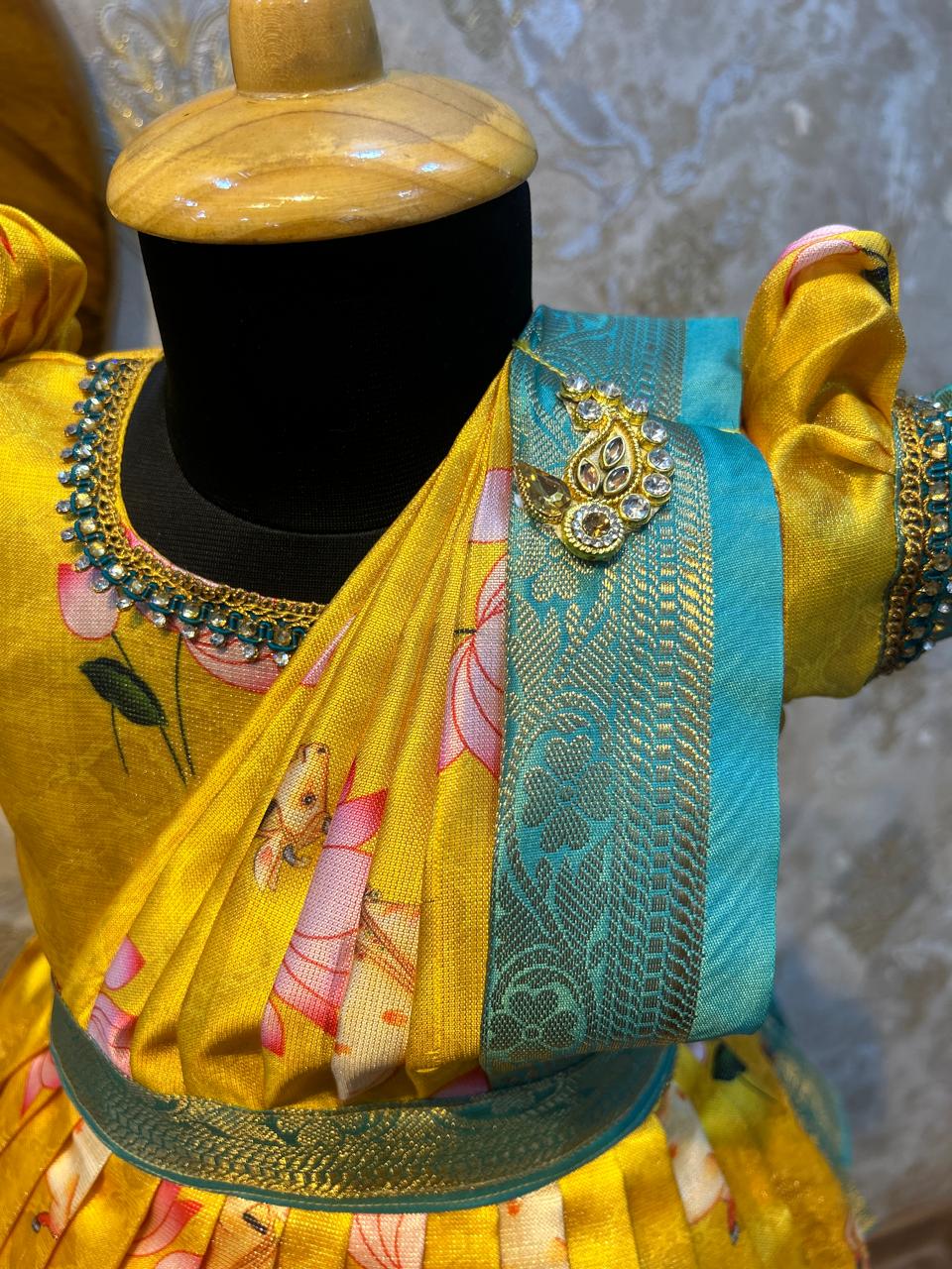 (SB049)Kamali Collection Pichaiwai Printed Silk Gown(with Removable Duphatta)