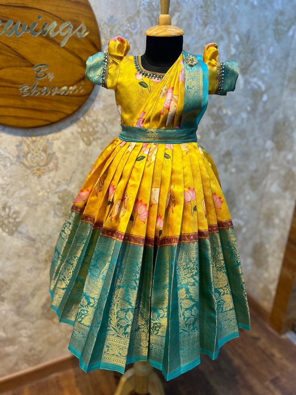 (SB049)Kamali Collection Pichaiwai Printed Silk Gown(with Removable Duphatta)