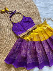 (SB030)Yellow with Purple Art Silk Pavadai Sattai