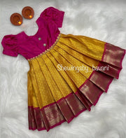 (SB008)Kora Muslin Yellow with Pink Silk Gown