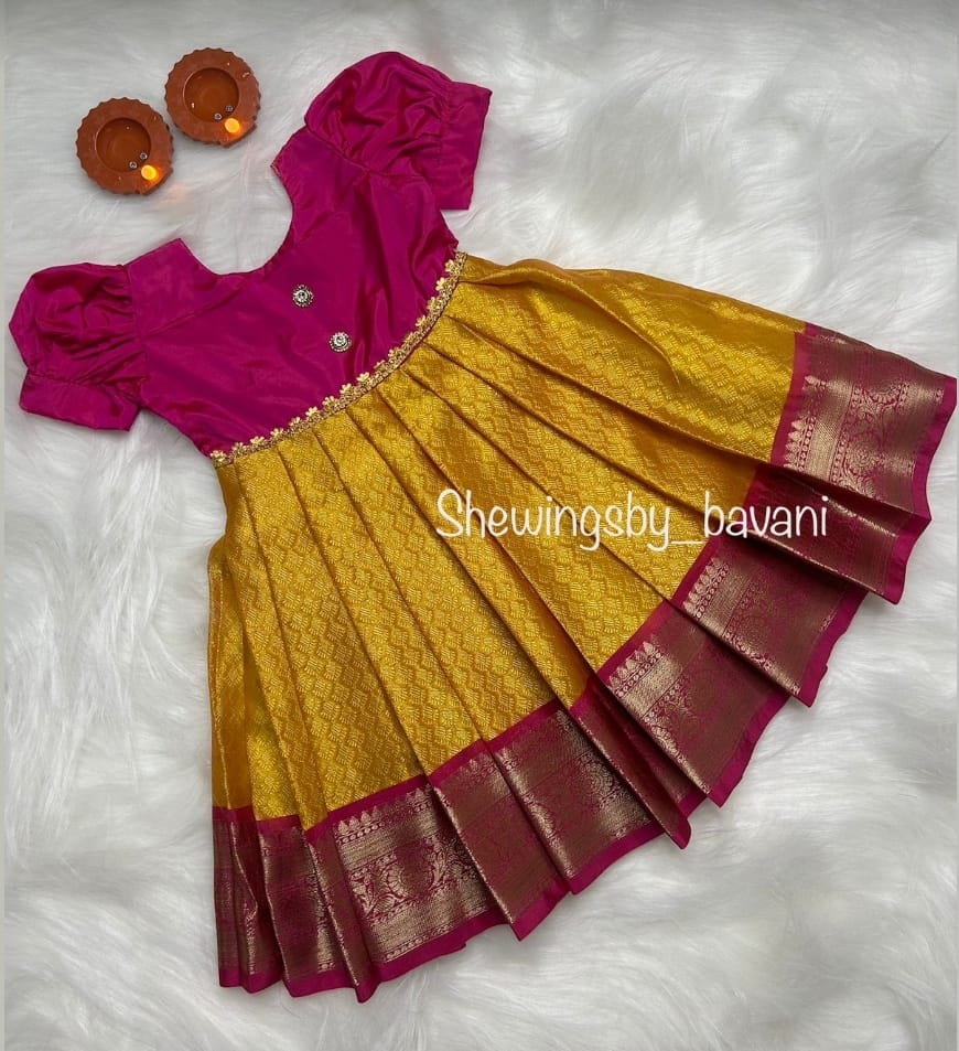 (SB008)Kora Muslin Yellow with Pink Silk Gown