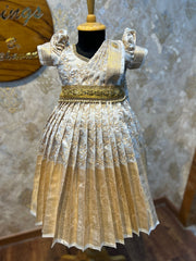 (SB384)Mohana - Full Golden Silk Thread Work Silk Gown with Removable Shawl Pattern