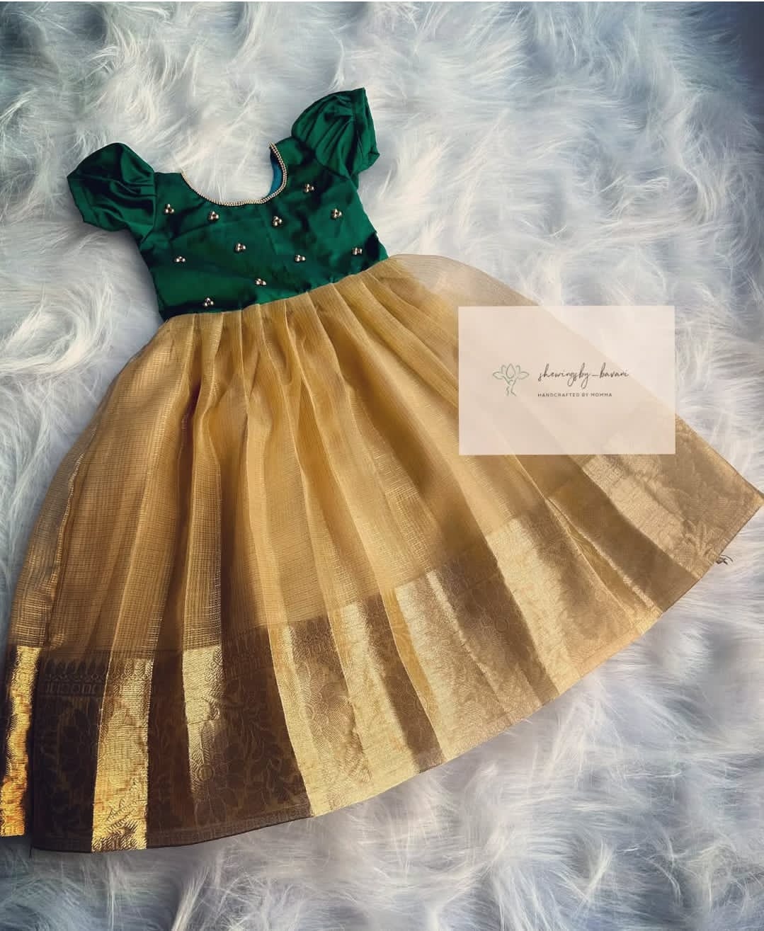 (SB081)Bottle Green with Golden Tissue Silk Gown