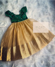 (SB081)Bottle Green with Golden Tissue Silk Gown