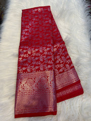(SBS014)Mercury Red Silver Kanchipuram Silk Saree