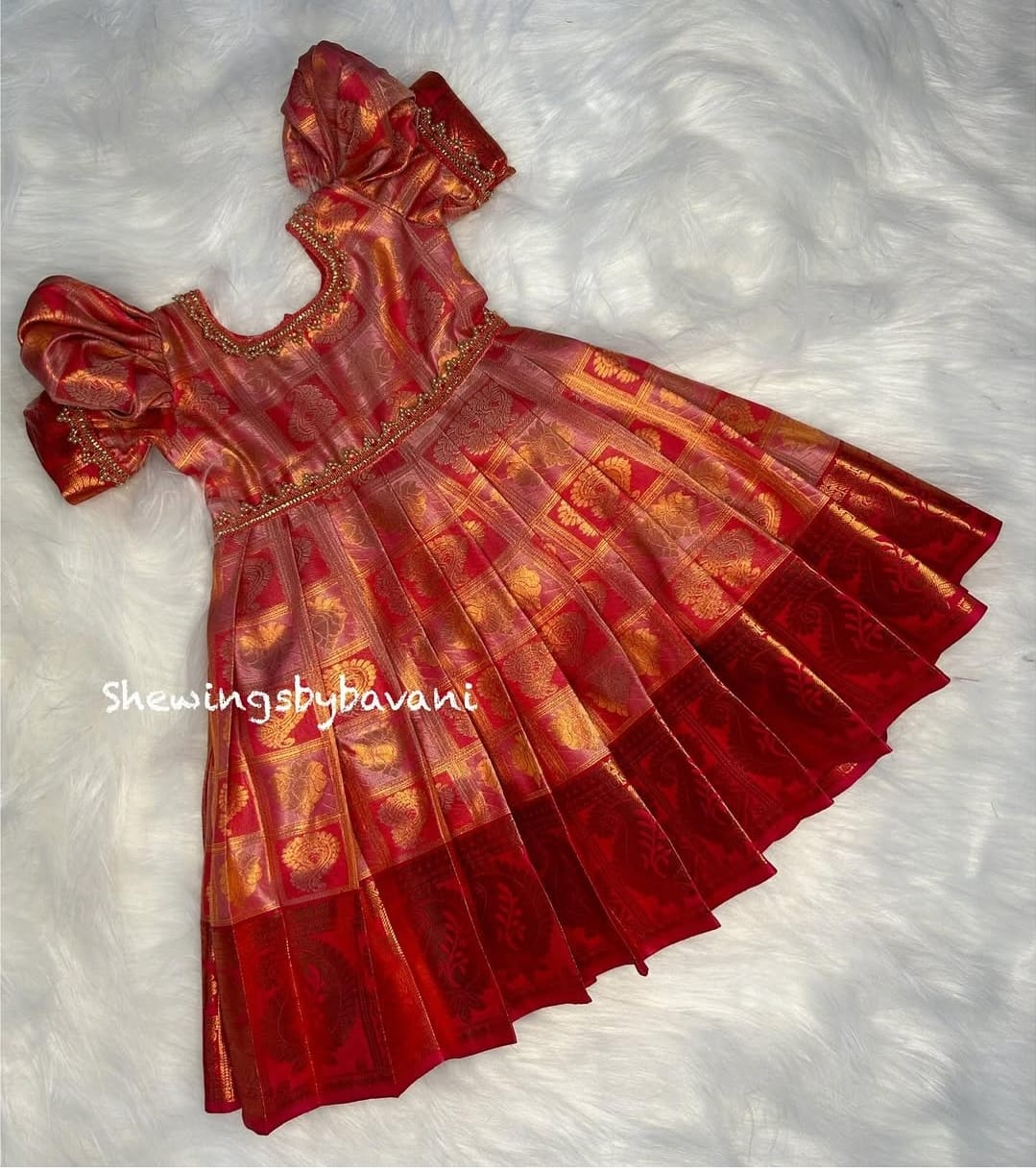 (SB092)Kattam Golden Zari Kanchipuram Pink Silk Gown