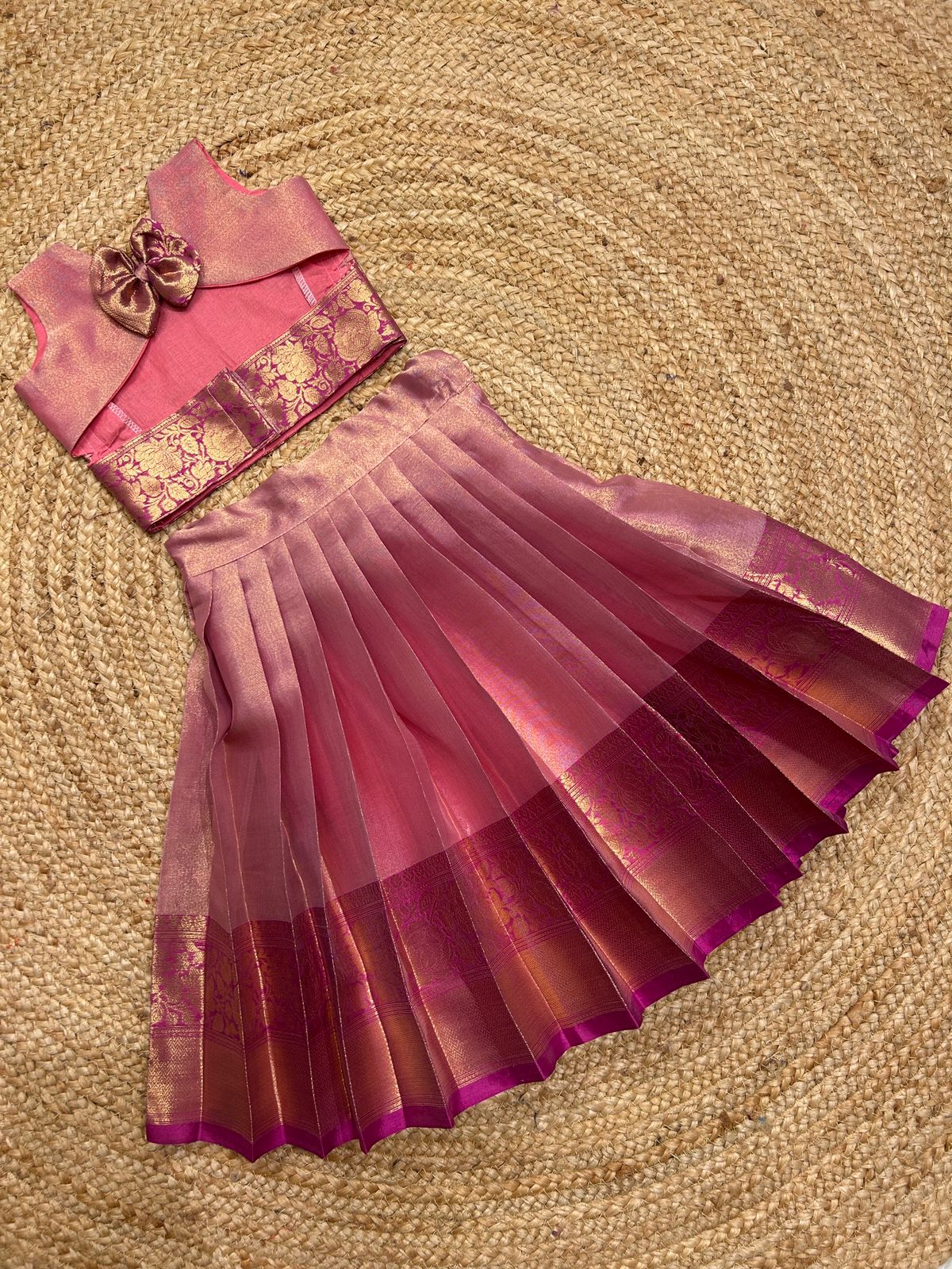 (SB391)Maadhulai - Baby Pink with Dark Pink Kanchi Border with Back Neck Customised