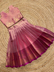 (SB391)Maadhulai - Baby Pink with Dark Pink Kanchi Border with Back Neck Customised