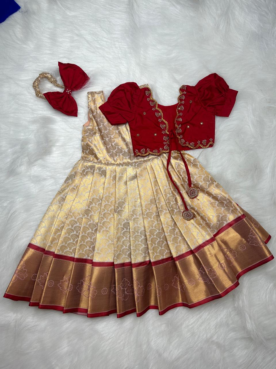 (SB216)Annam Red Aari Overcoat Kanchipuram Pattu Pavadai