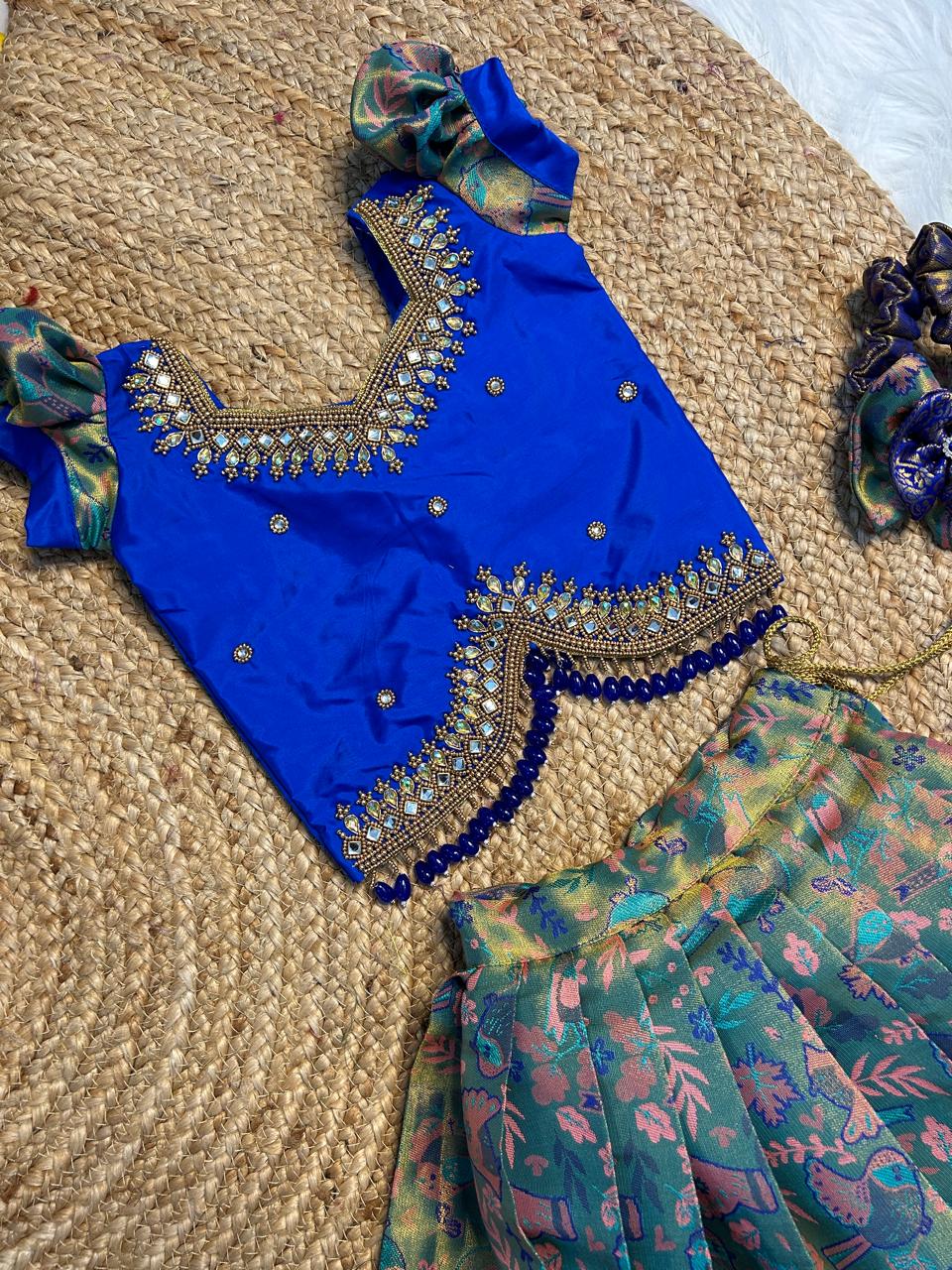 (SB221)Rithu - Aari Worked Kanchipuram Pattu Pavadai Sattai