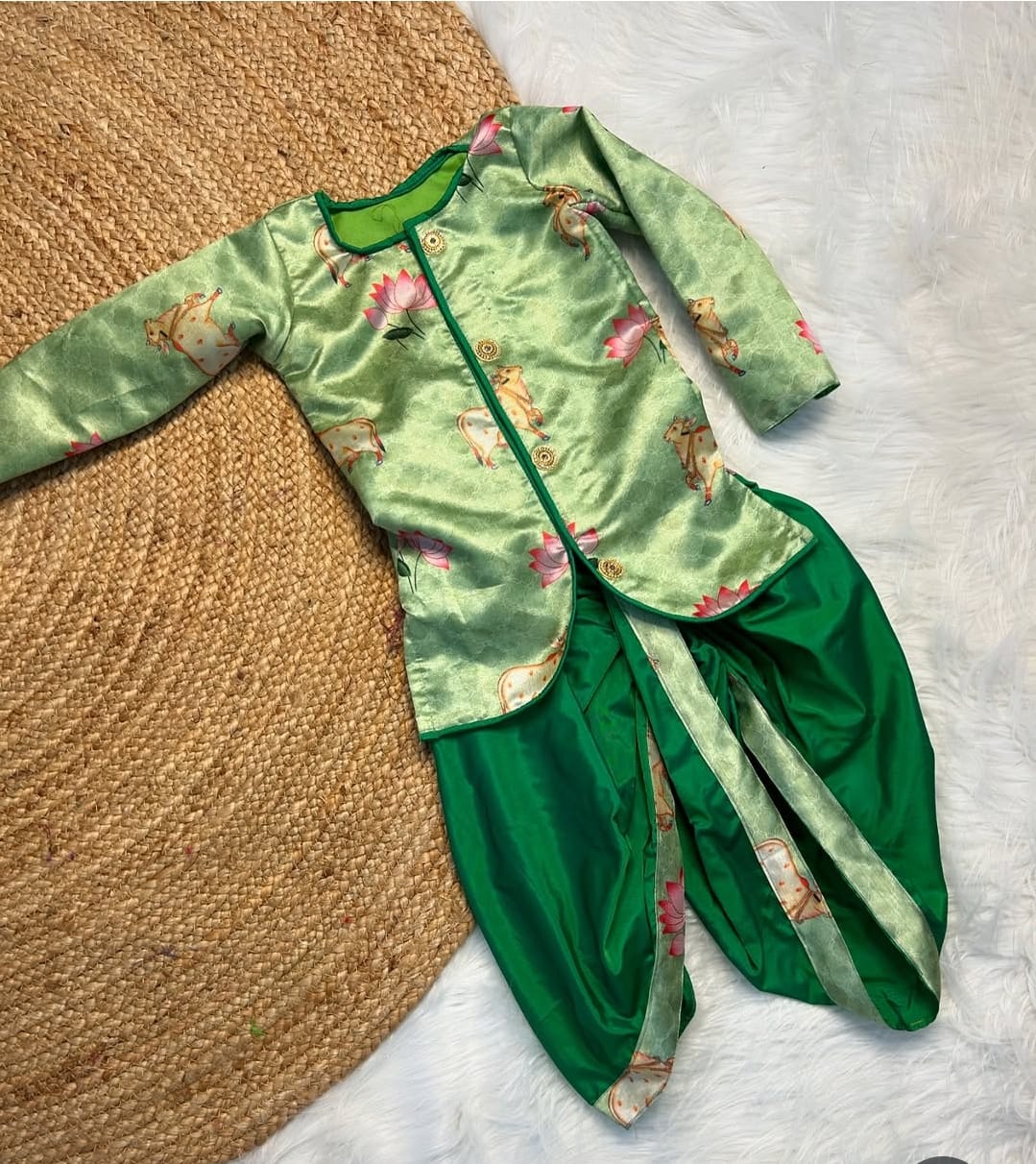 (SB240)Green Kamali Boy Dhoti Set