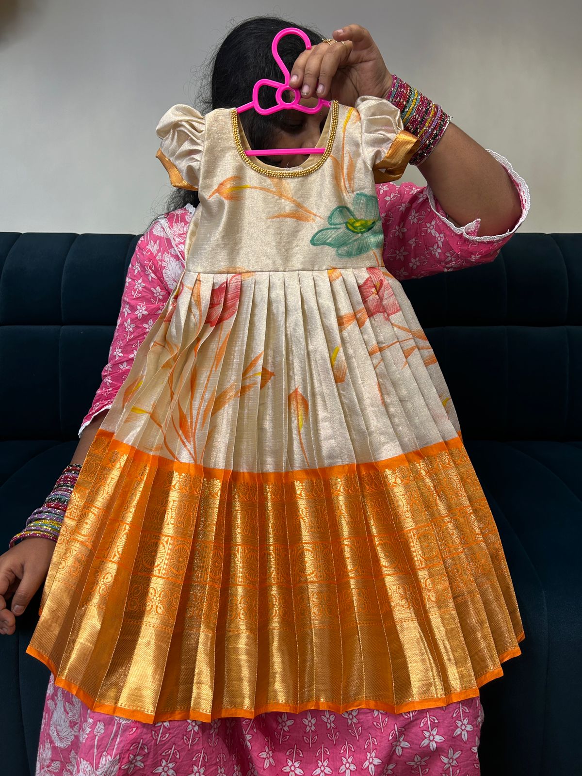 (SB396)Orange Floral Budget Silk Gown