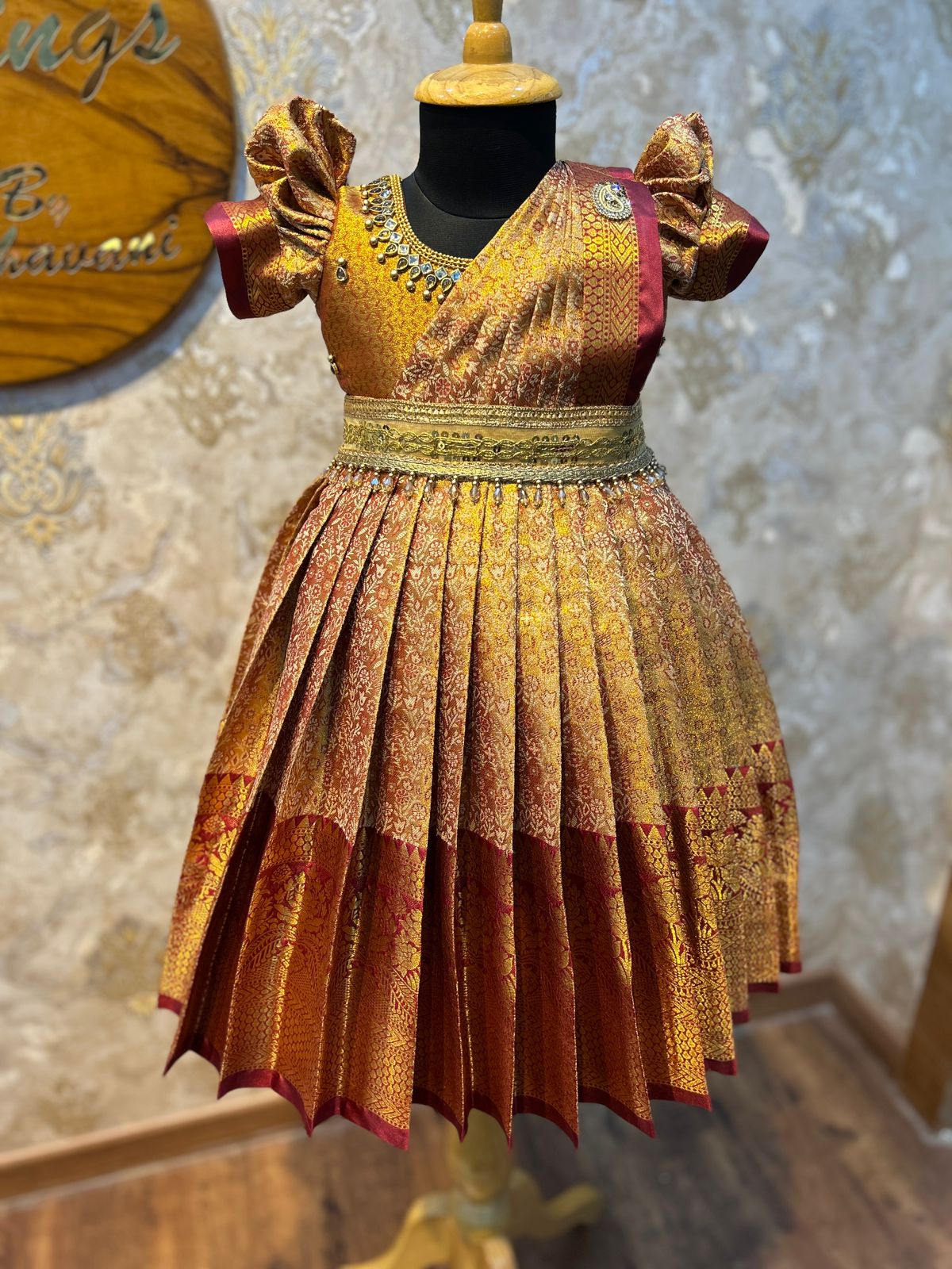 (SB402)Sindoor - Kumkum Colour Kanchi Silk Gown with Removable Duphatta
