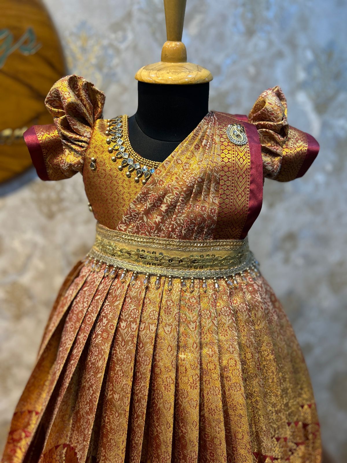 (SB402)Sindoor - Kumkum Colour Kanchi Silk Gown with Removable Duphatta