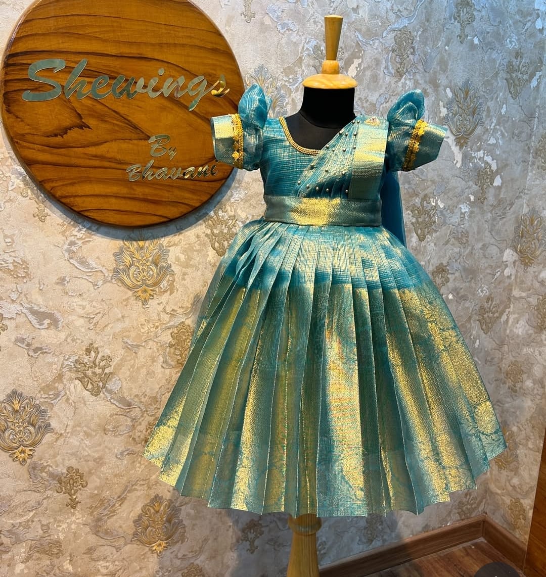 (SB265) KGF - Teal Blue Silk gown with Removable Shawl