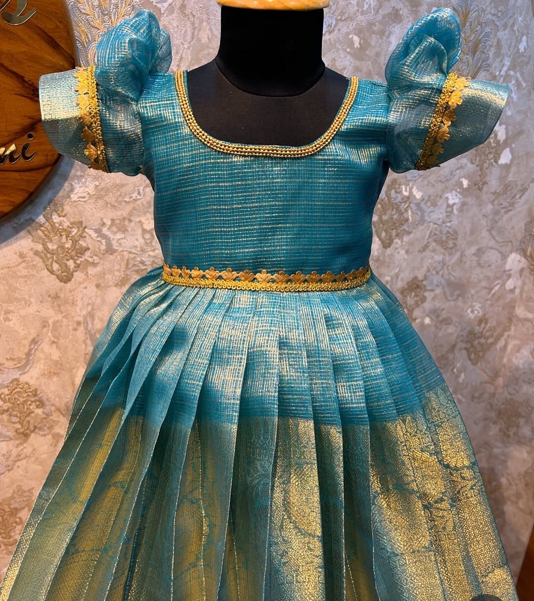 (SB265) KGF - Teal Blue Silk gown with Removable Shawl
