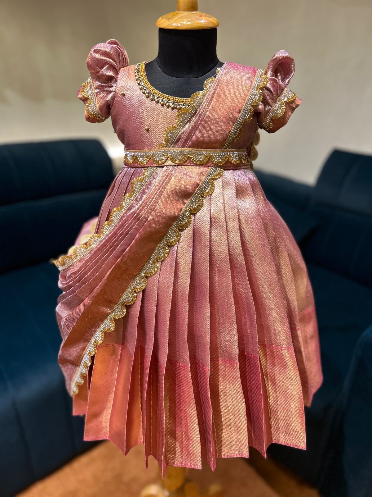 (SB405)Jyothika Mam Inspired Silk Gown with Full Shawl with Aari Lace