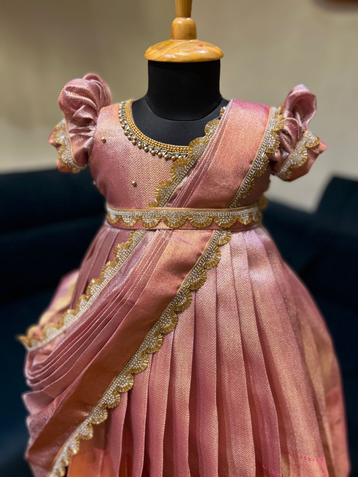 (SB405)Jyothika Mam Inspired Silk Gown with Full Shawl with Aari Lace