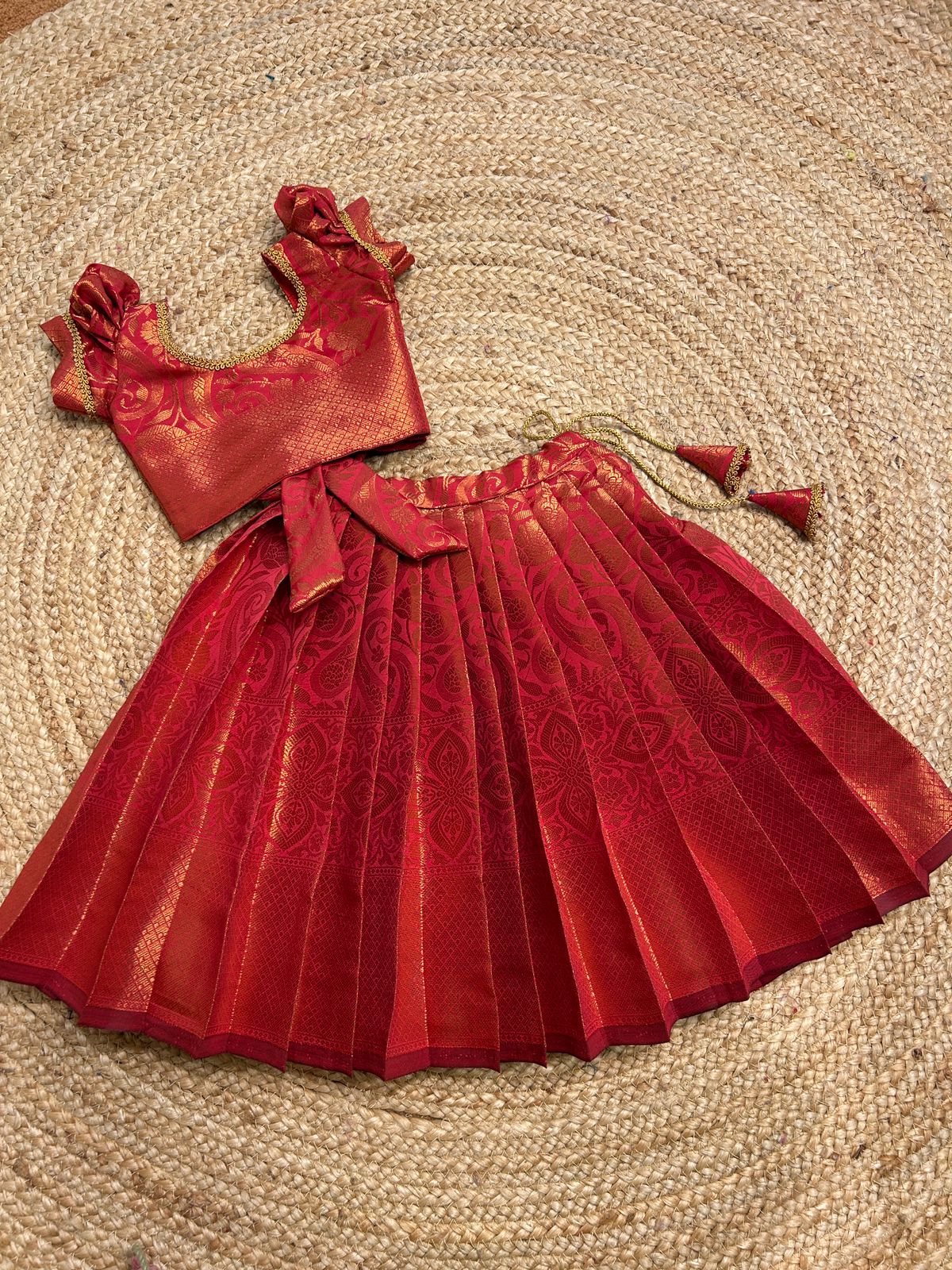 (SB417) Brick Red Semi Silk Pavadai Sattai