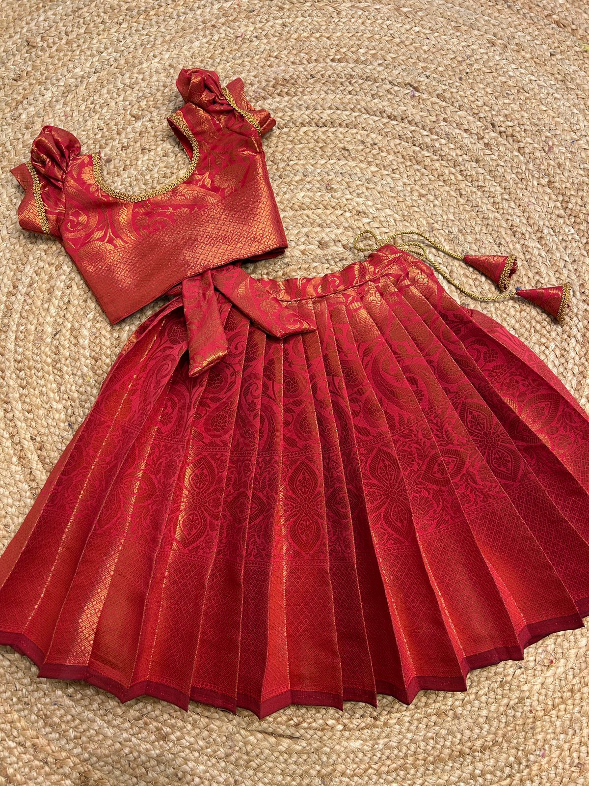 (SB417) Brick Red Semi Silk Pavadai Sattai