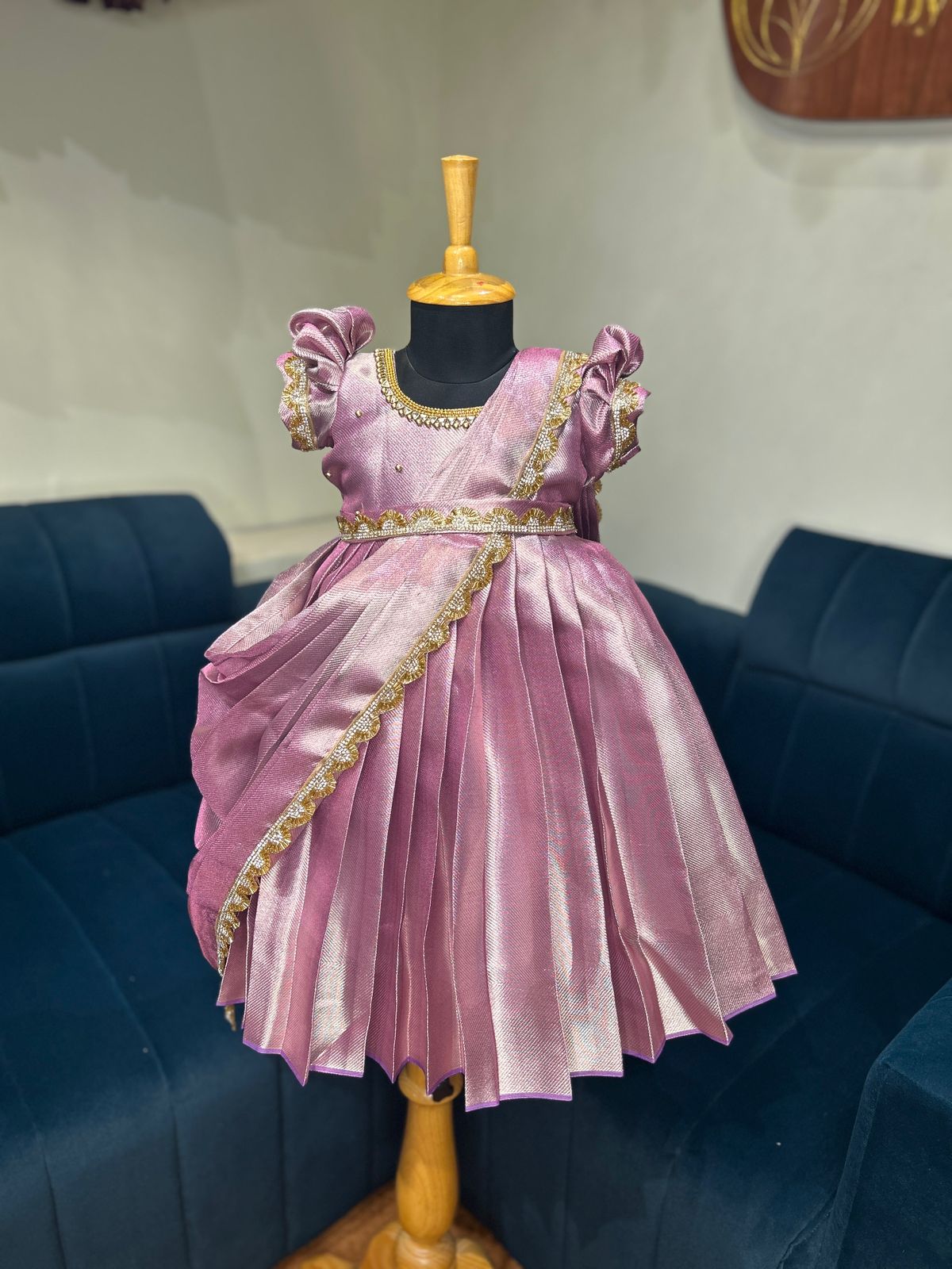 (SB419)Velza - Lavender Silk Gown with Full Shawl Pattern
